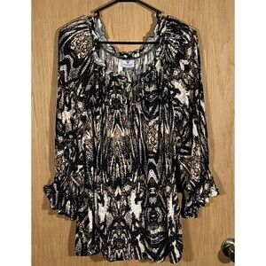 Worthington Women's 2X Top Puff Sleeve Snakeskin WhimsiGoth Career Stretch